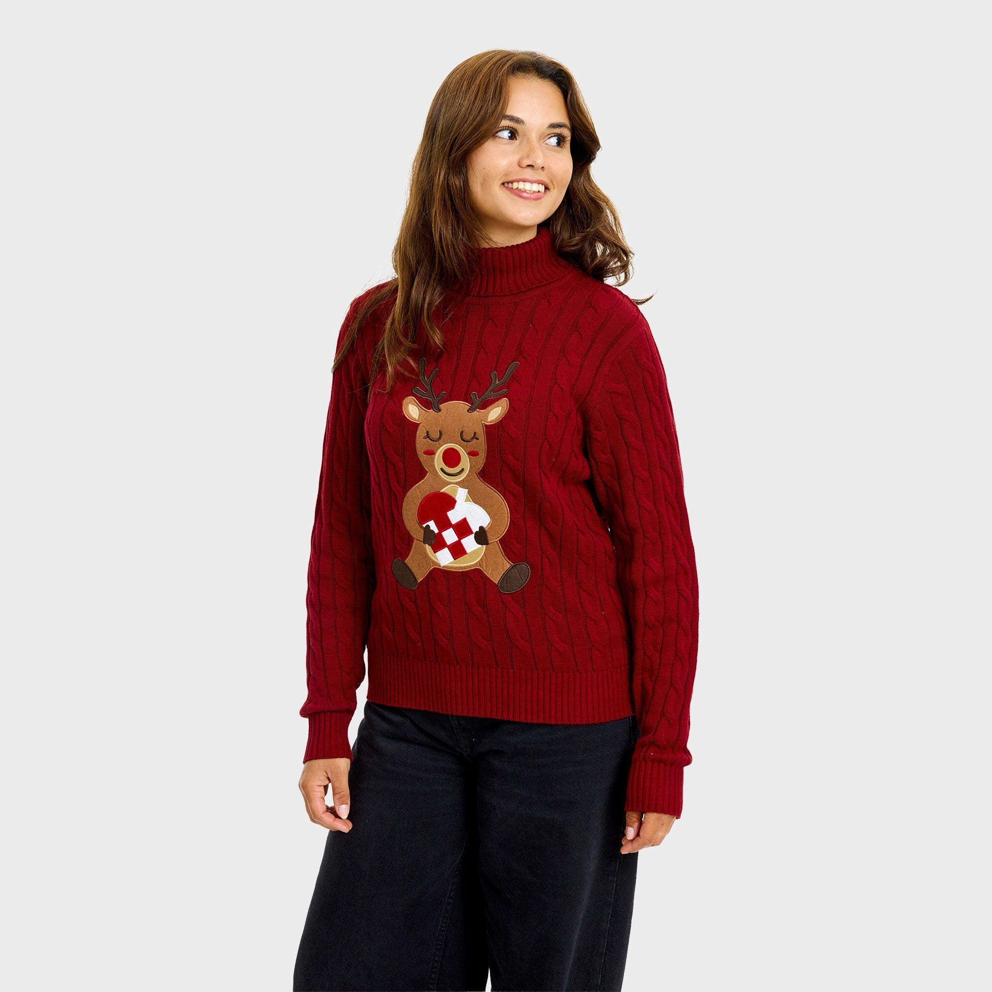 Loving Reindeer Cable Knit kersttrui – Dames