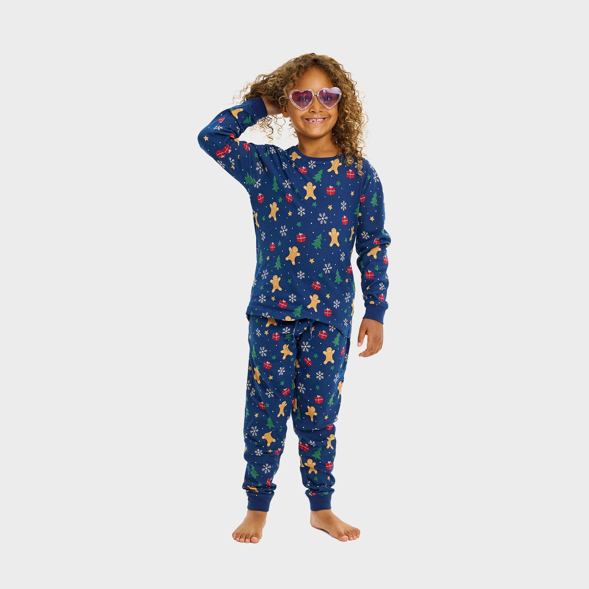 Gingerbread kerstpyjama navy – Kinderen