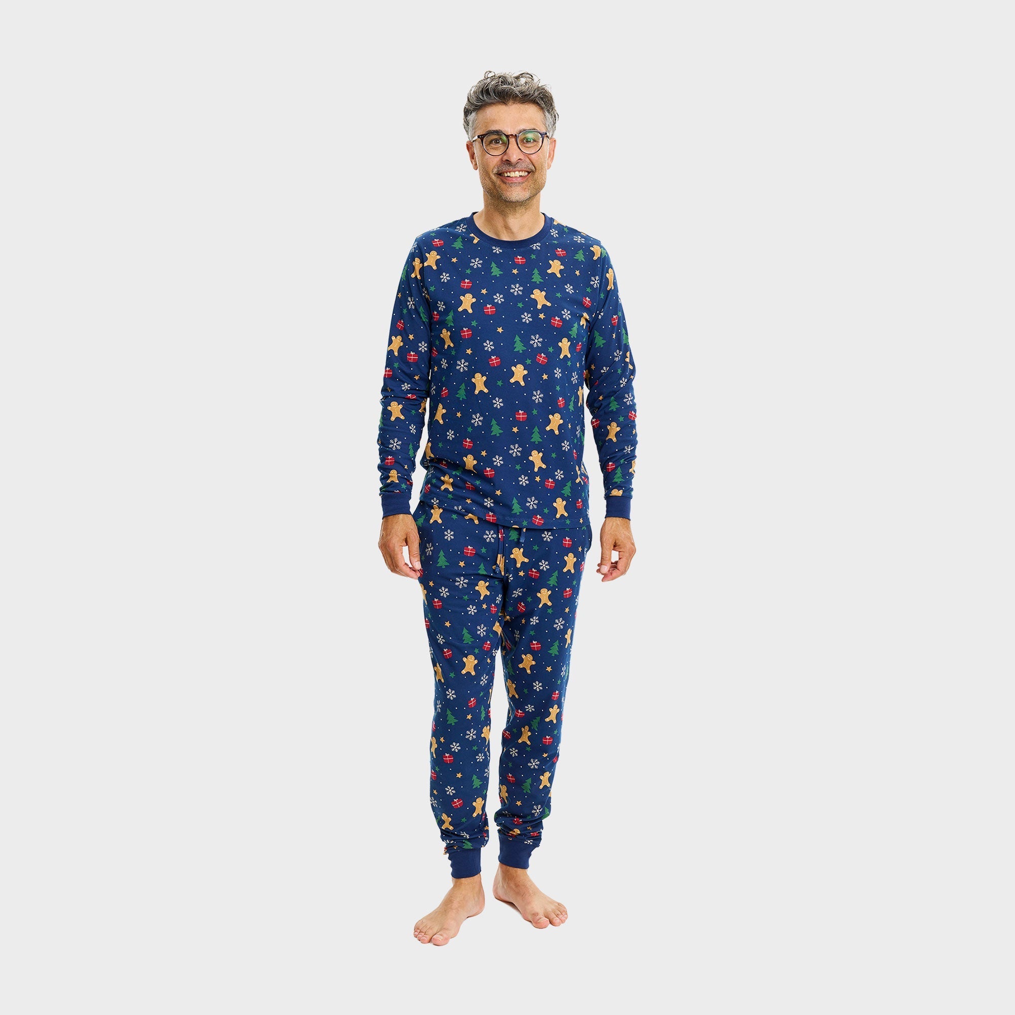 Gingerbread kerstpyjama navy – Heren